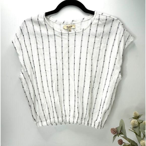 Madewell Tops - Madewell Boxy Cap Sleeve Gauze Striped Top White/Black Women XS NWT